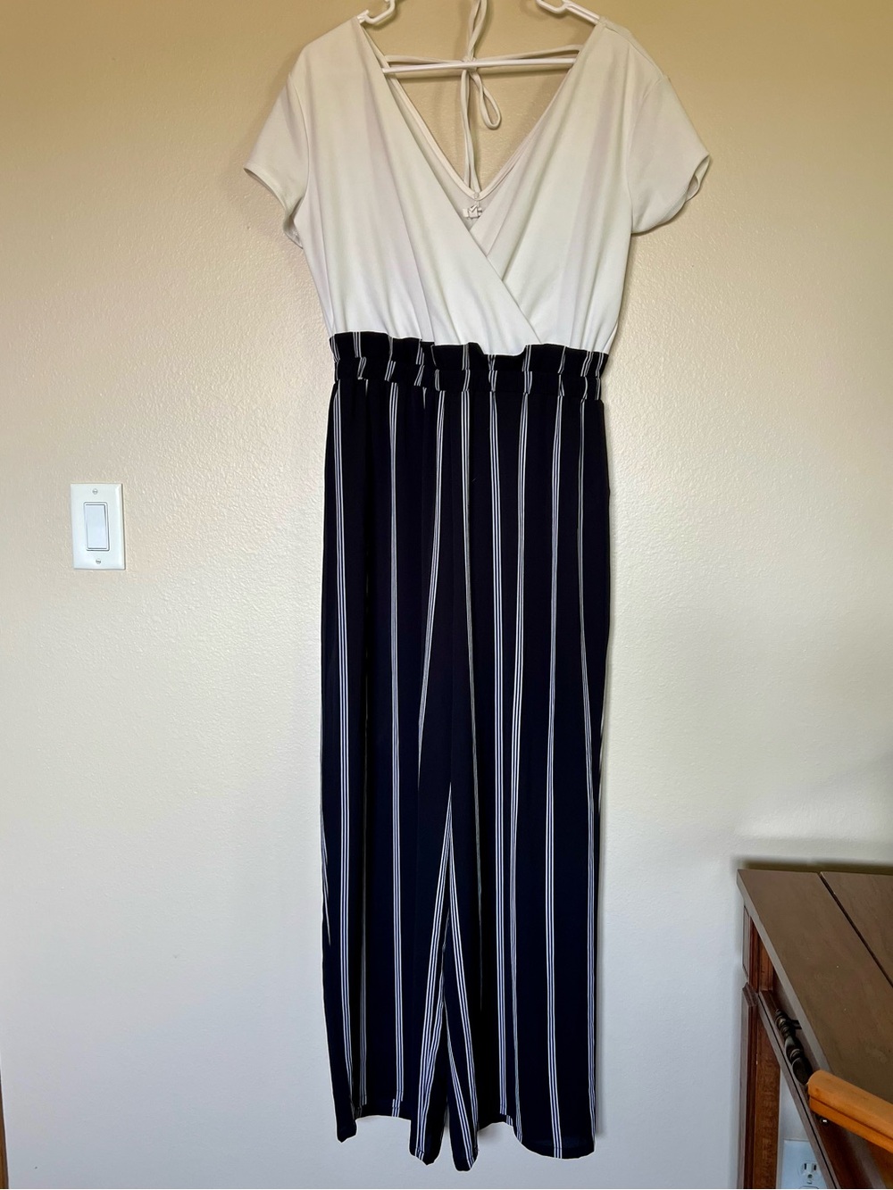 Maurices Black and White Striped Wide-Leg Jumpsuit